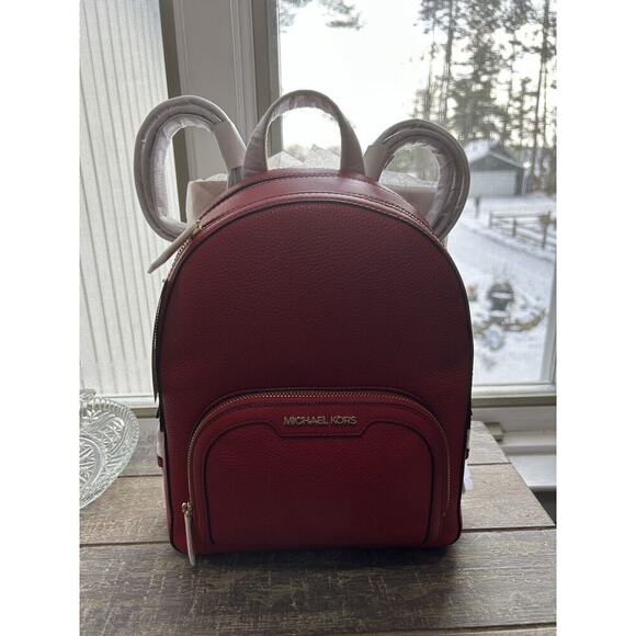 NWT Michael Kors Jaycee Medium Zip Pocket Backpack Leather Bright Red MSRP $498 - Picture 7 of 15